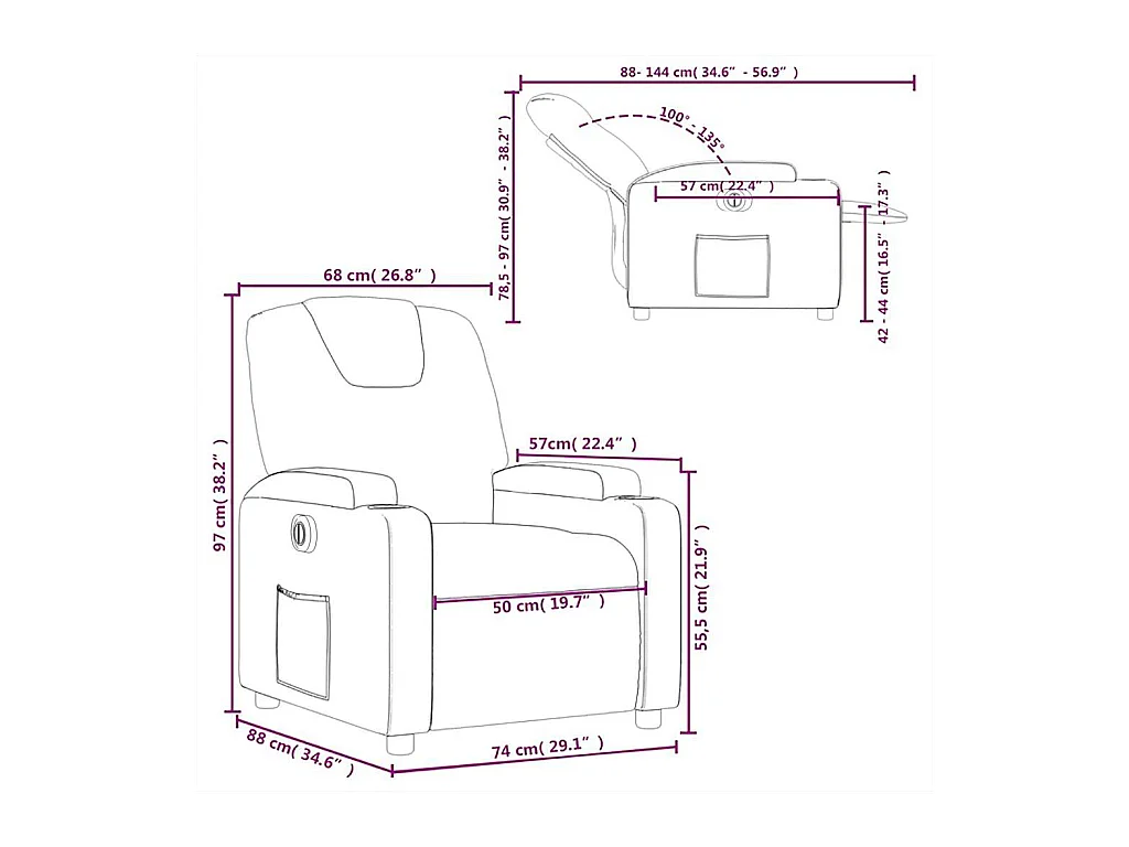 Fauteuil inclinable électrique Gris foncé Tissu
