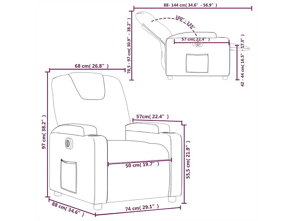 Fauteuil inclinable électrique Gris foncé Tissu