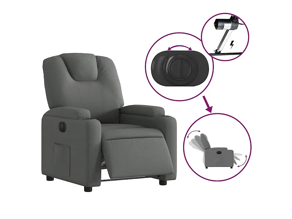 Fauteuil inclinable électrique Gris foncé Tissu