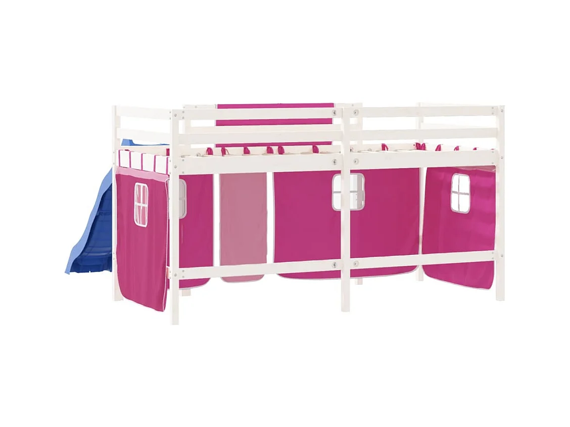 Lit mezzanine enfants avec rideaux sans matelas rose 80x200cm
