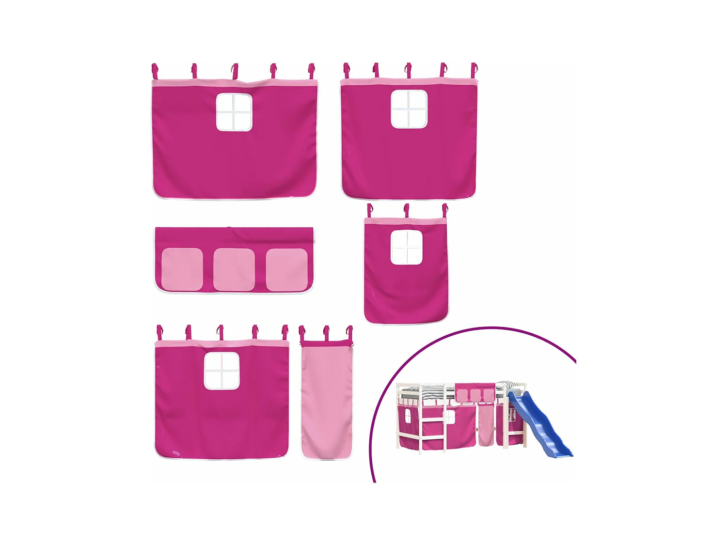 Lit mezzanine enfants avec rideaux sans matelas rose 80x200cm