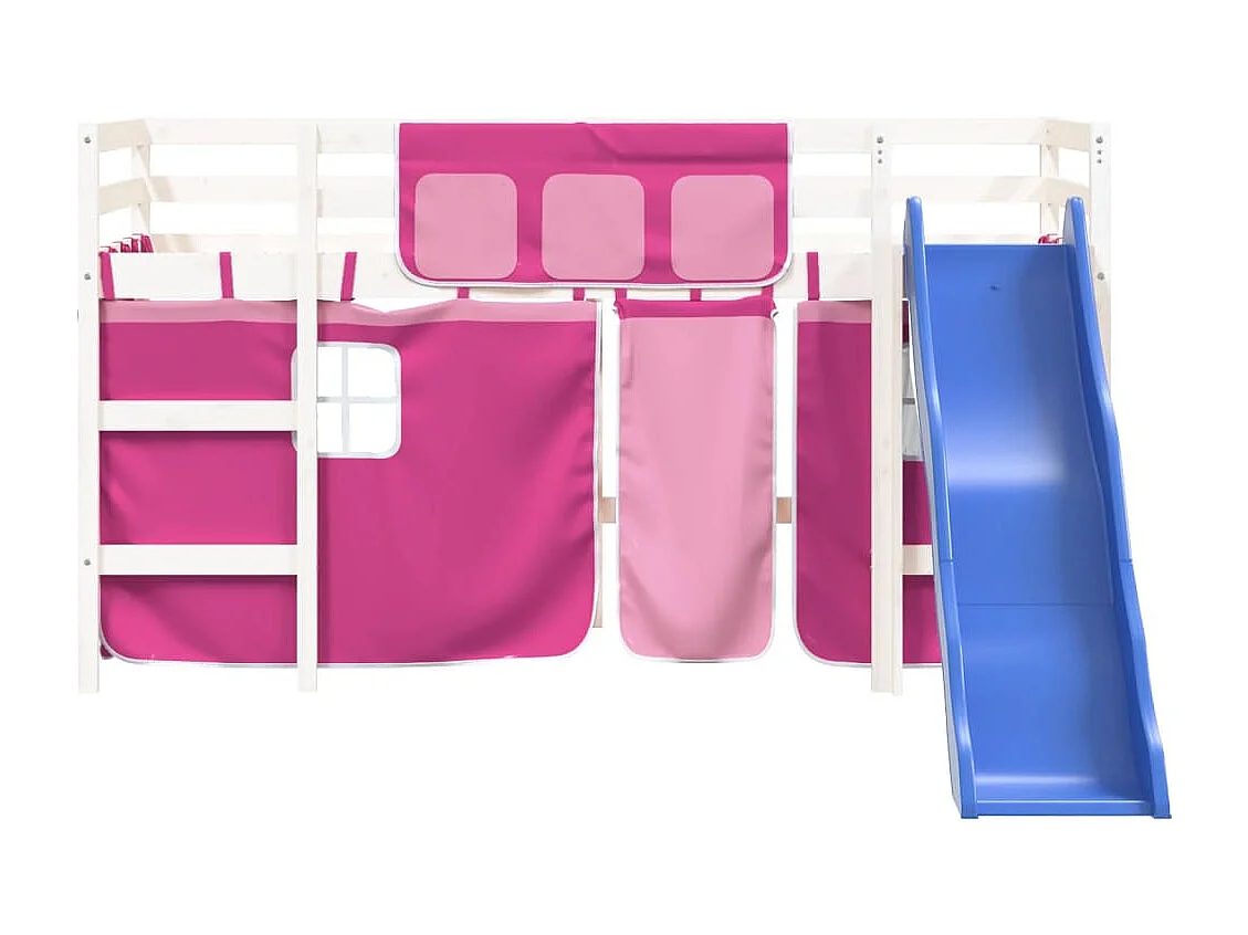 Lit mezzanine enfants avec rideaux sans matelas rose 80x200cm