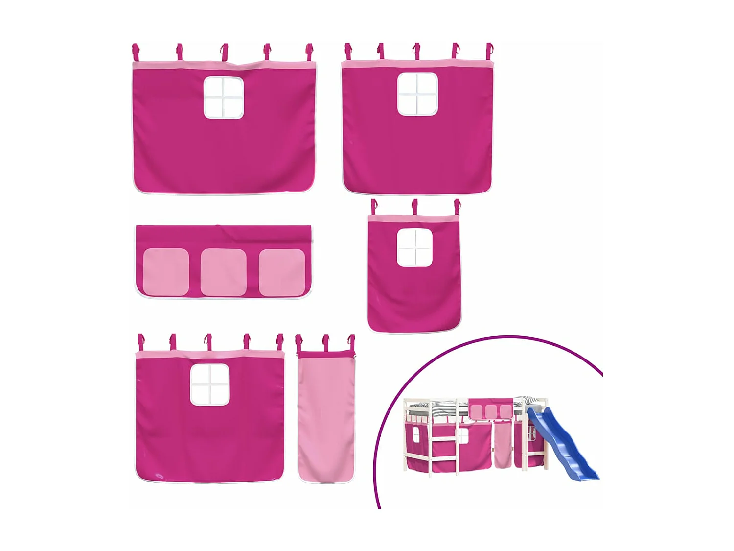 Lit mezzanine enfants avec rideaux sans matelas rose 80x200cm