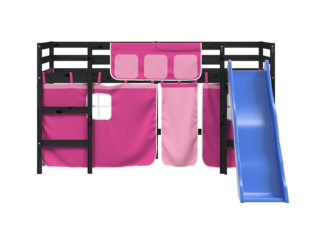 Lit mezzanine enfants avec rideaux sans matelas rose 80x200cm