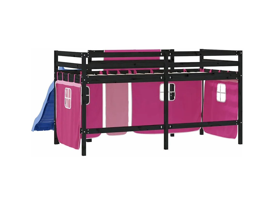 Lit mezzanine enfants avec rideaux sans matelas rose 80x200cm