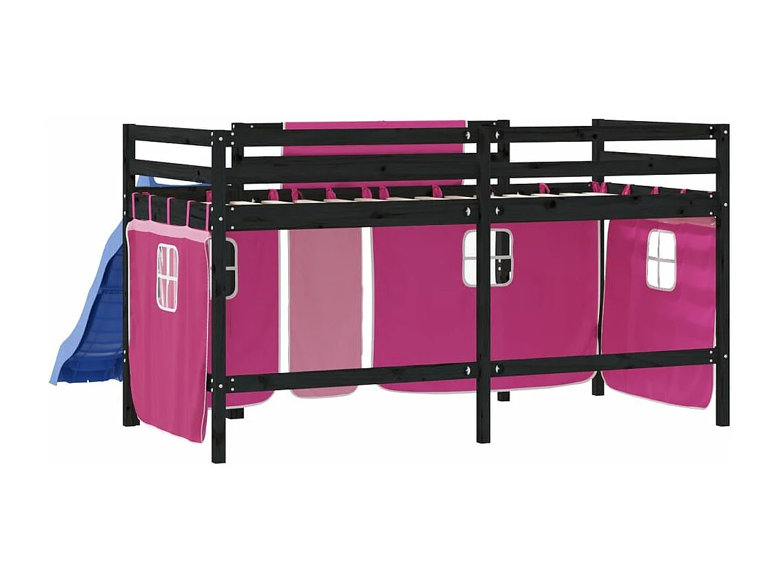 Lit mezzanine enfants avec rideaux sans matelas rose 80x200cm
