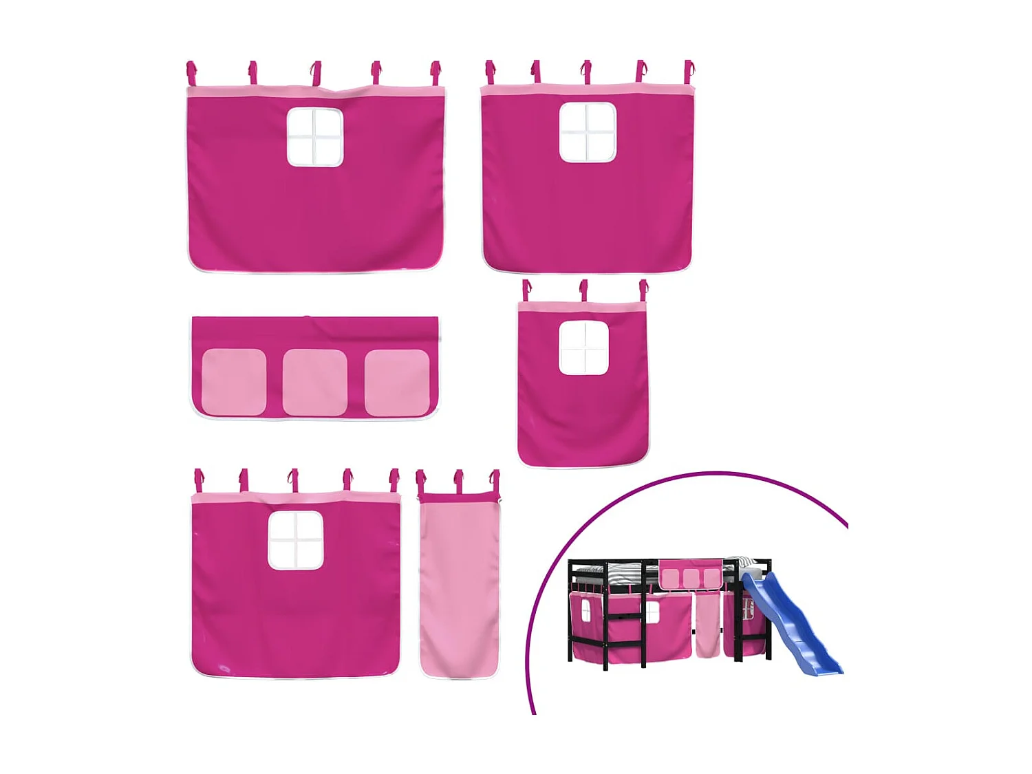 Lit mezzanine enfants avec rideaux sans matelas rose 80x200cm