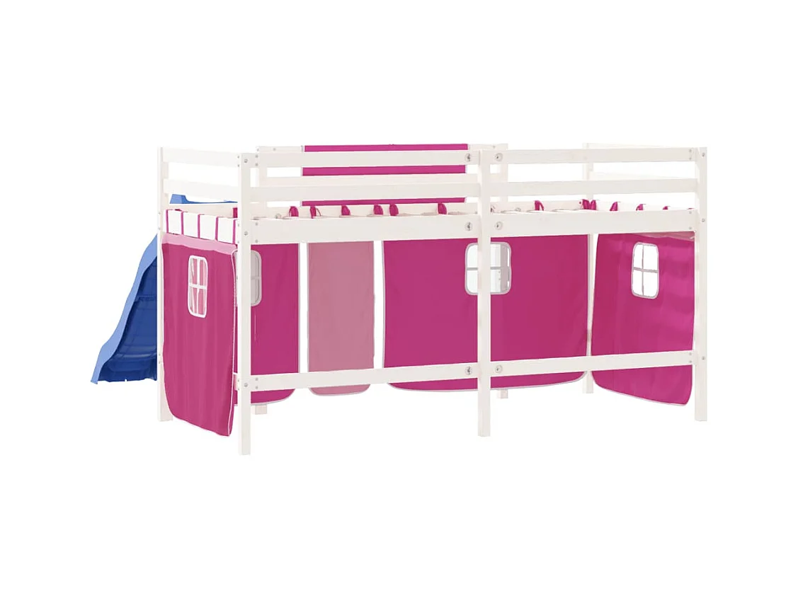Lit mezzanine enfants avec rideaux sans matelas rose 90x190 cm