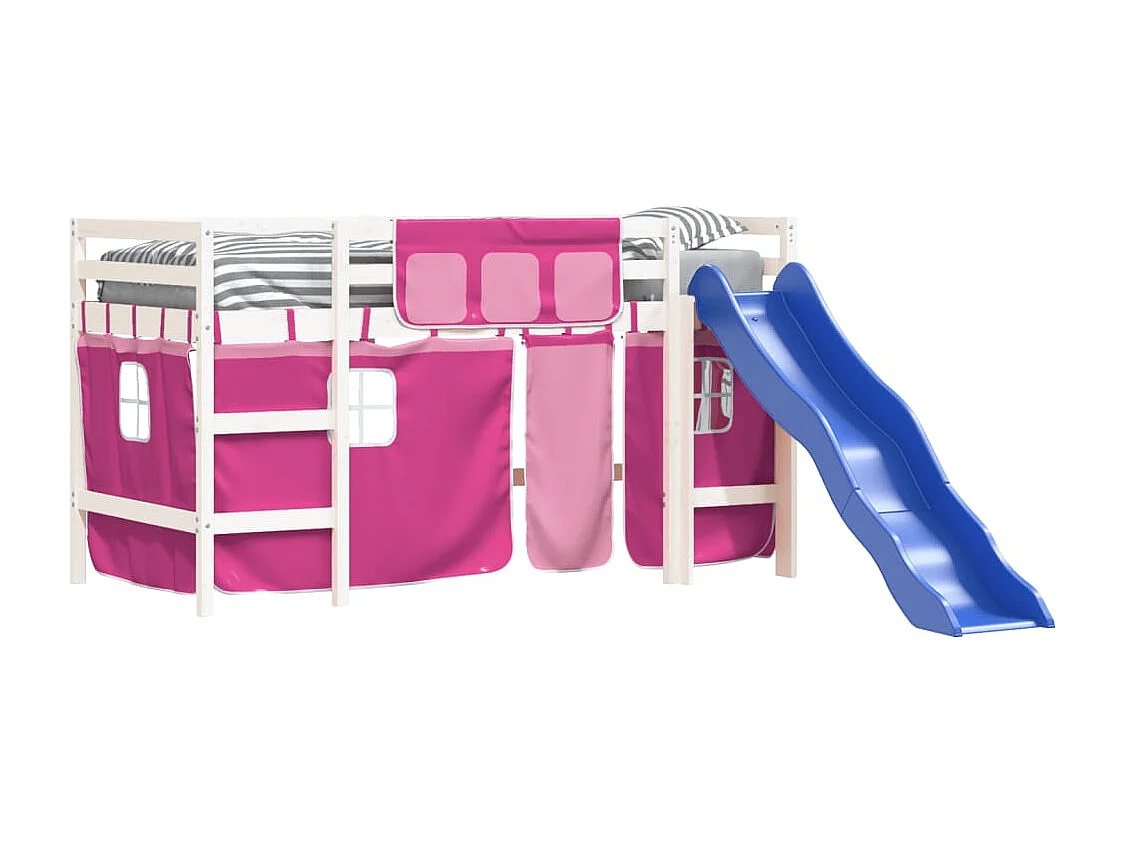 Cama alta p/ criança c/ cortinas 90x190 cm pinho maciço rosa