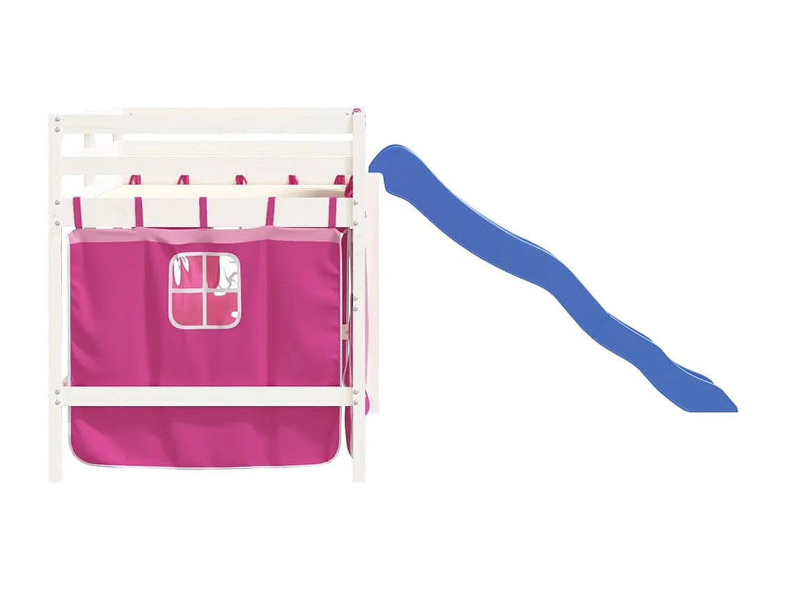 Cama alta p/ criança c/ cortinas 90x190 cm pinho maciço rosa