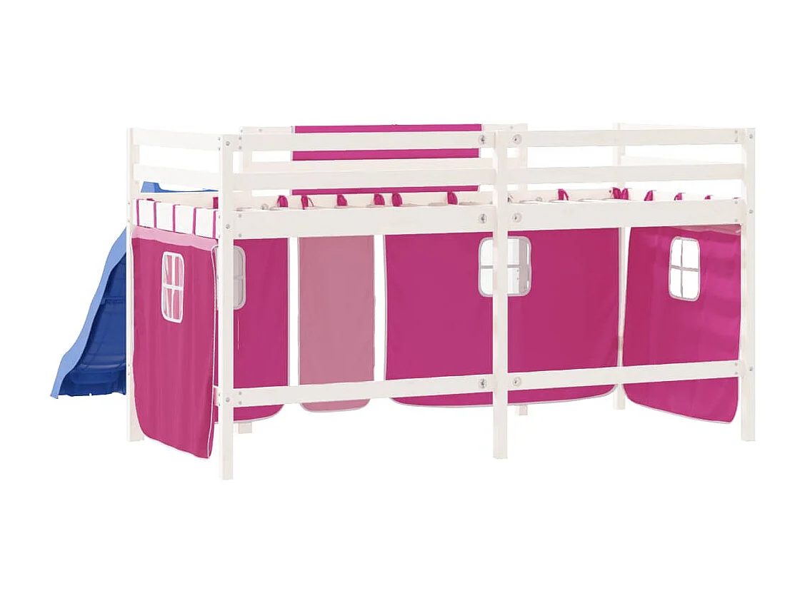 Cama alta p/ criança c/ cortinas 90x190 cm pinho maciço rosa