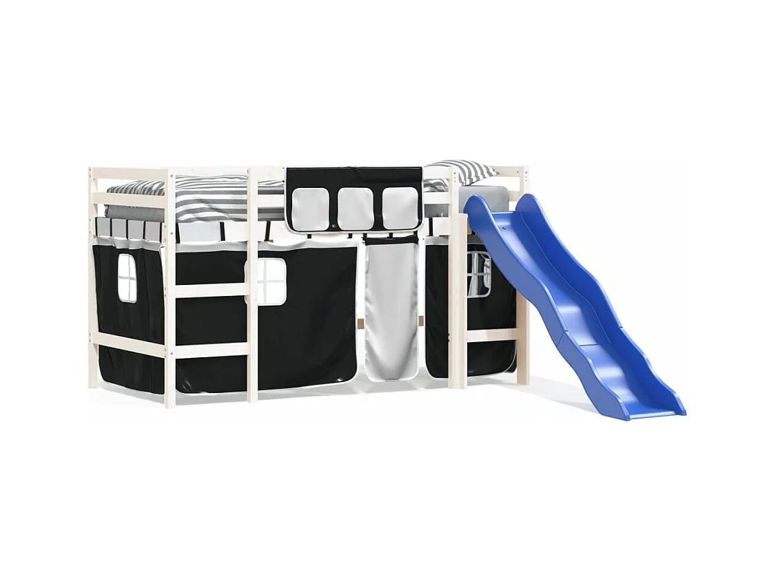 Lit mezzanine enfants avec rideaux sans matelas 90x190 cm