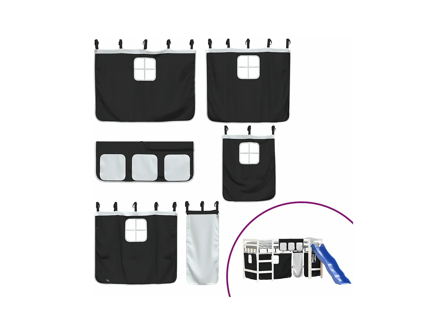 Lit mezzanine enfants avec rideaux sans matelas 90x190 cm