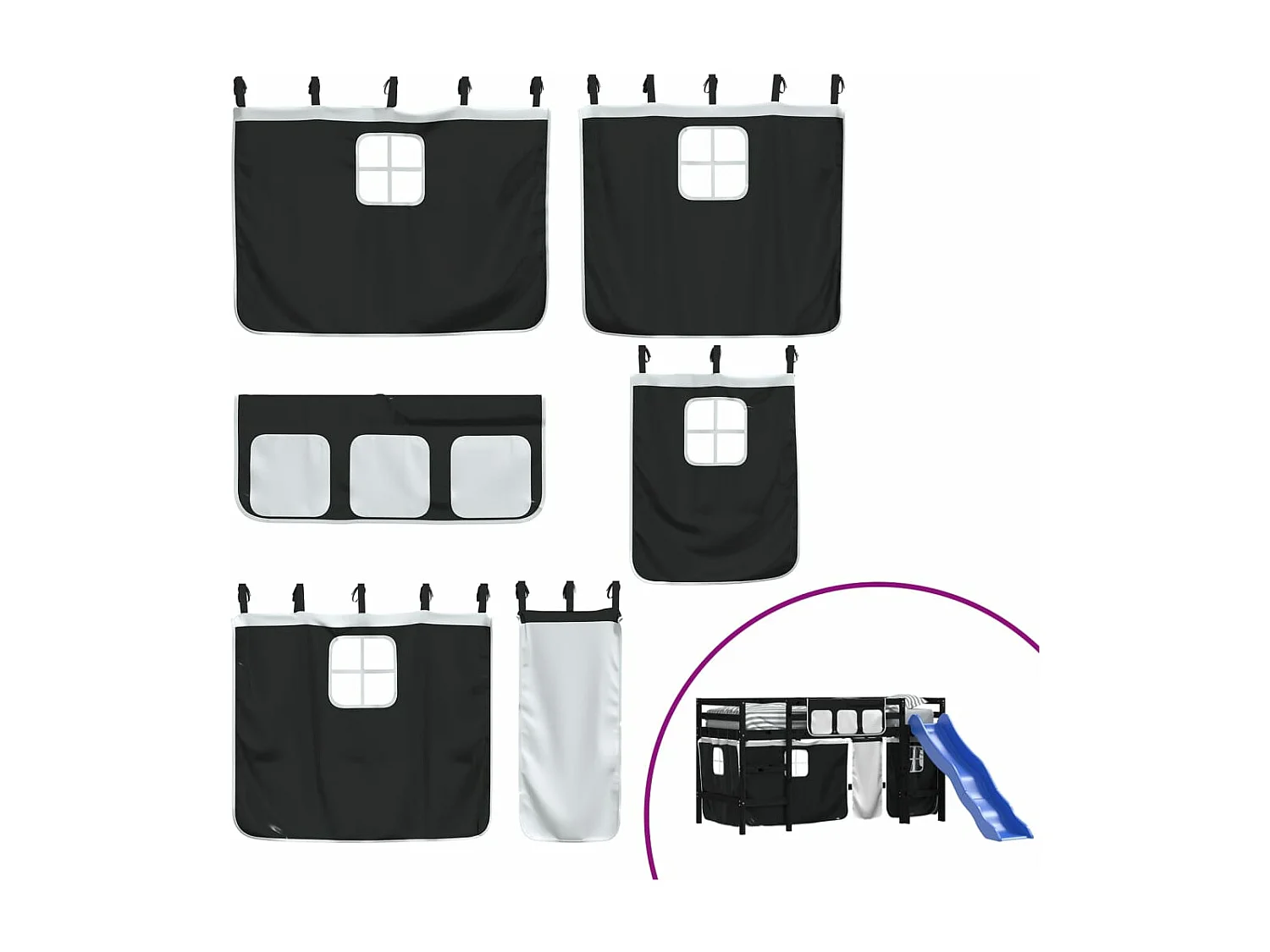 Lit mezzanine pour enfants avec rideaux sans matelas 80x200 cm