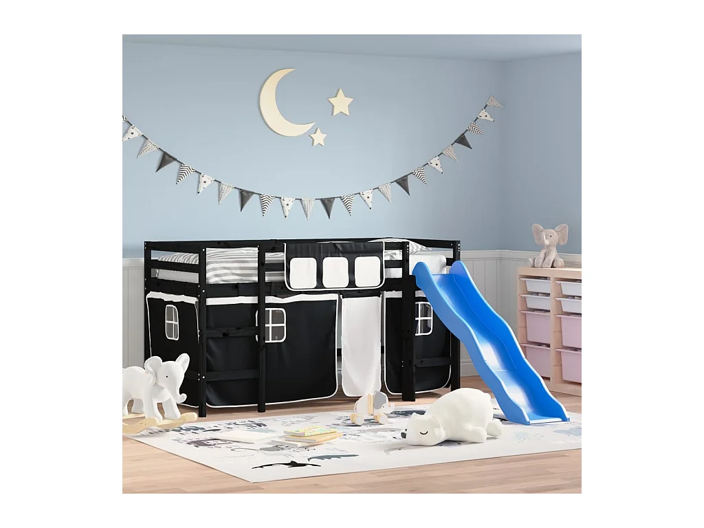 Lit mezzanine pour enfants avec rideaux sans matelas 80x200 cm