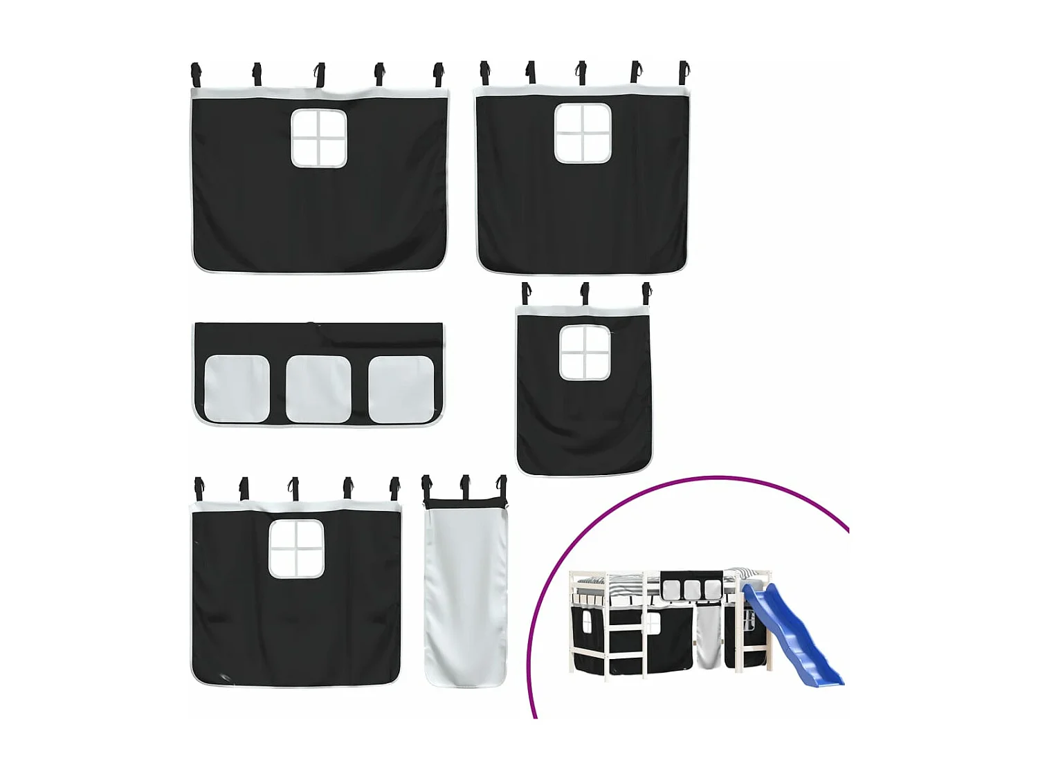 Lit mezzanine pour enfants avec rideaux sans matelas 80x200 cm