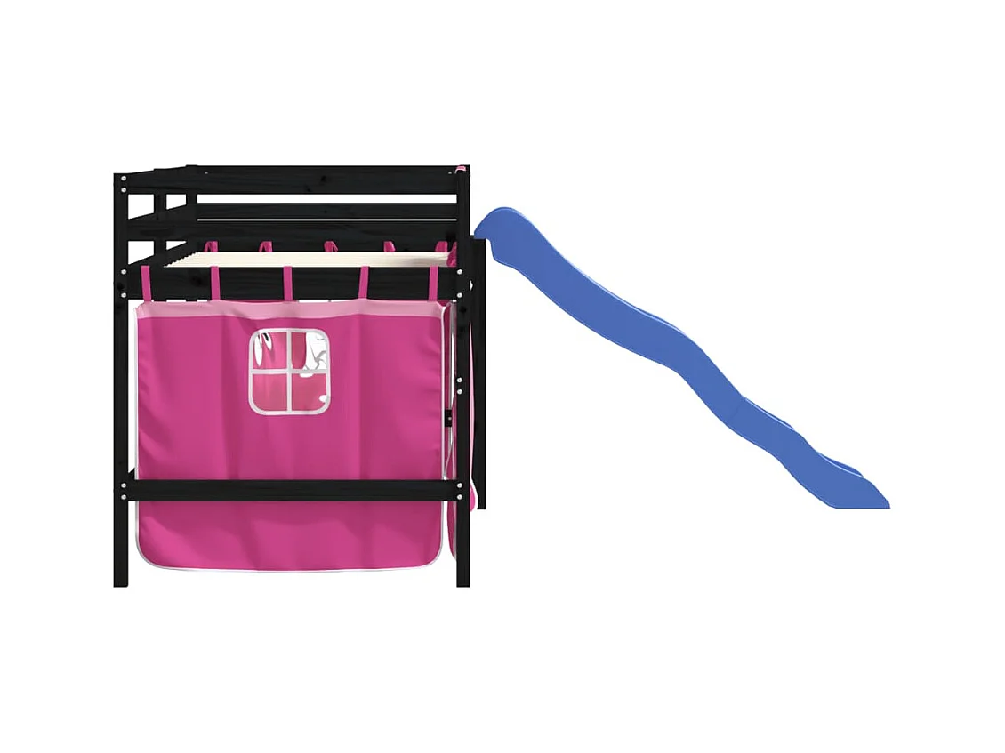 Cama alta p/ criança c/ cortinas 90x190 cm pinho maciço rosa