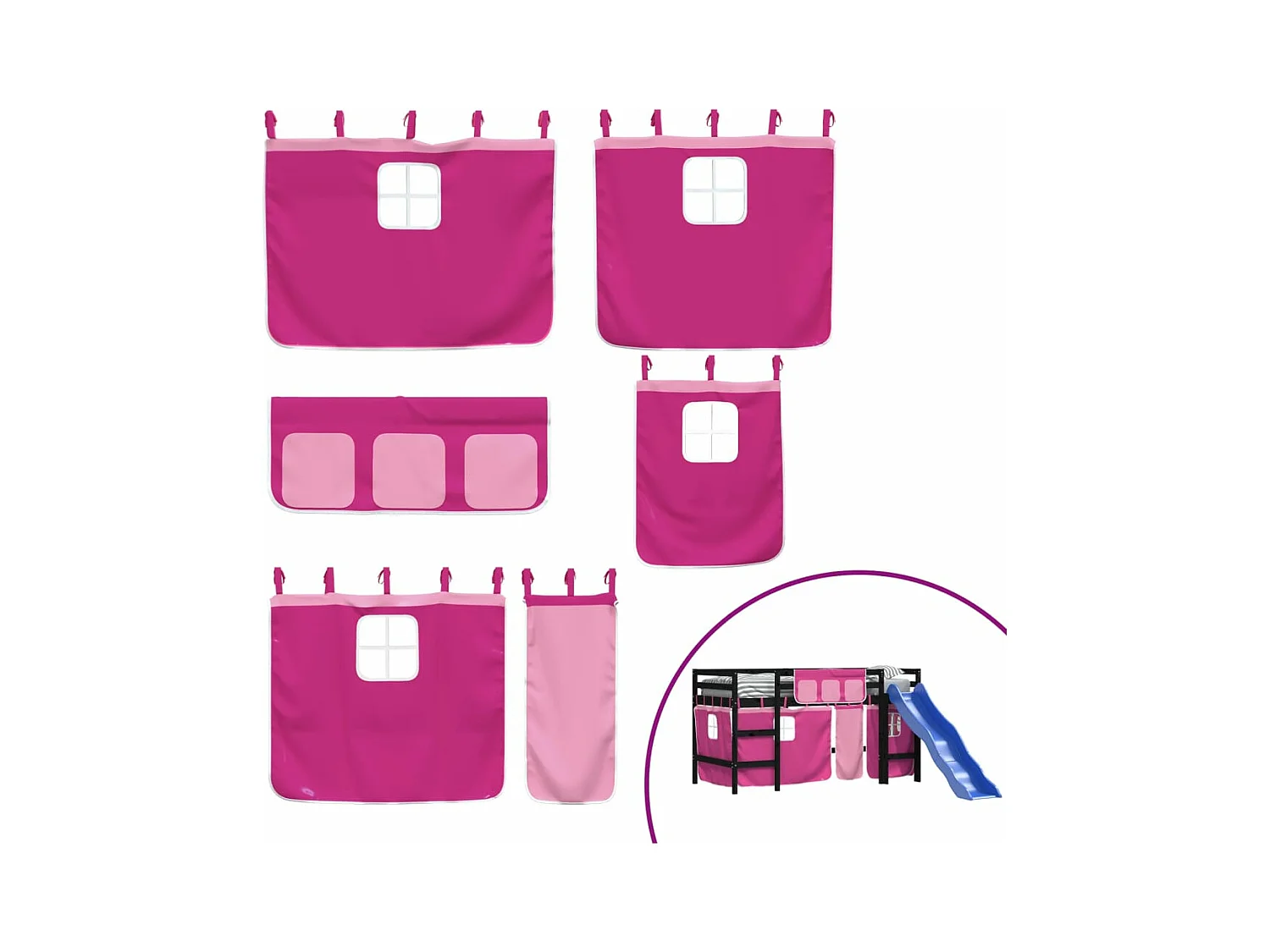 Cama alta p/ criança c/ cortinas 90x190 cm pinho maciço rosa