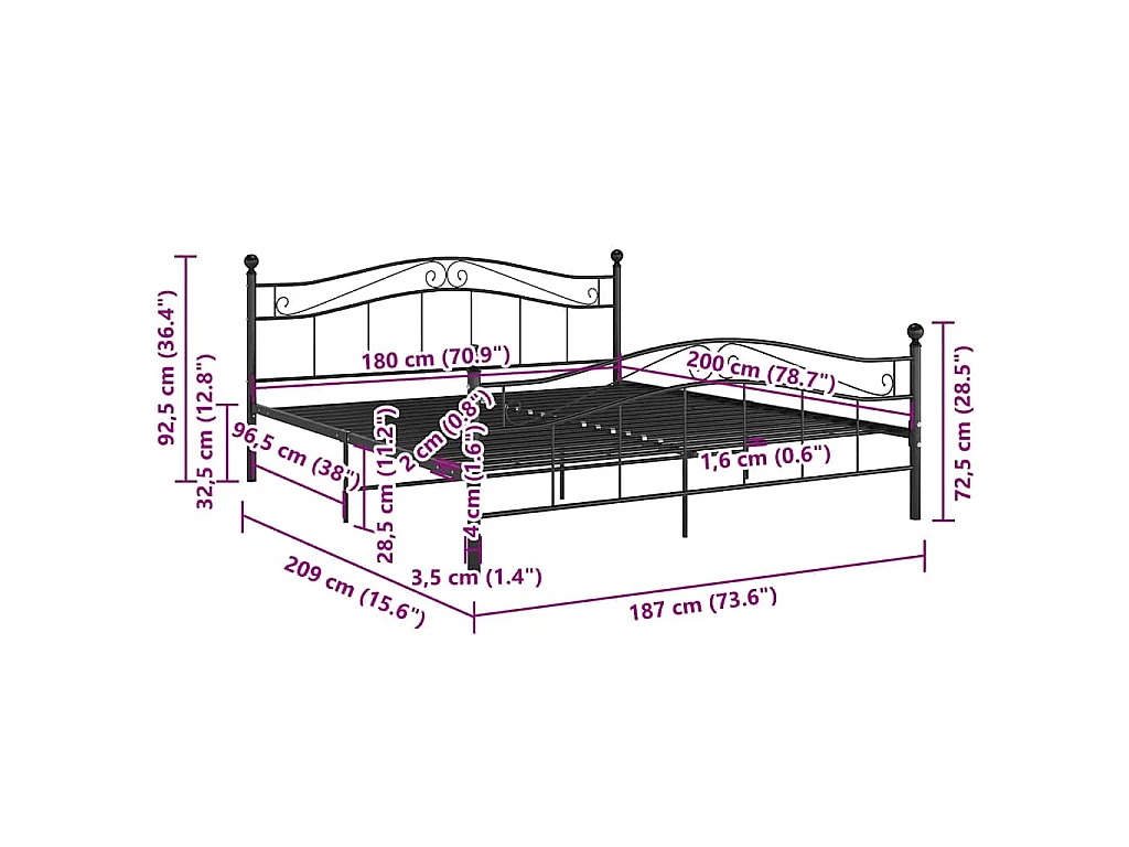 Estrutura de cama 180x200 cm metal preto