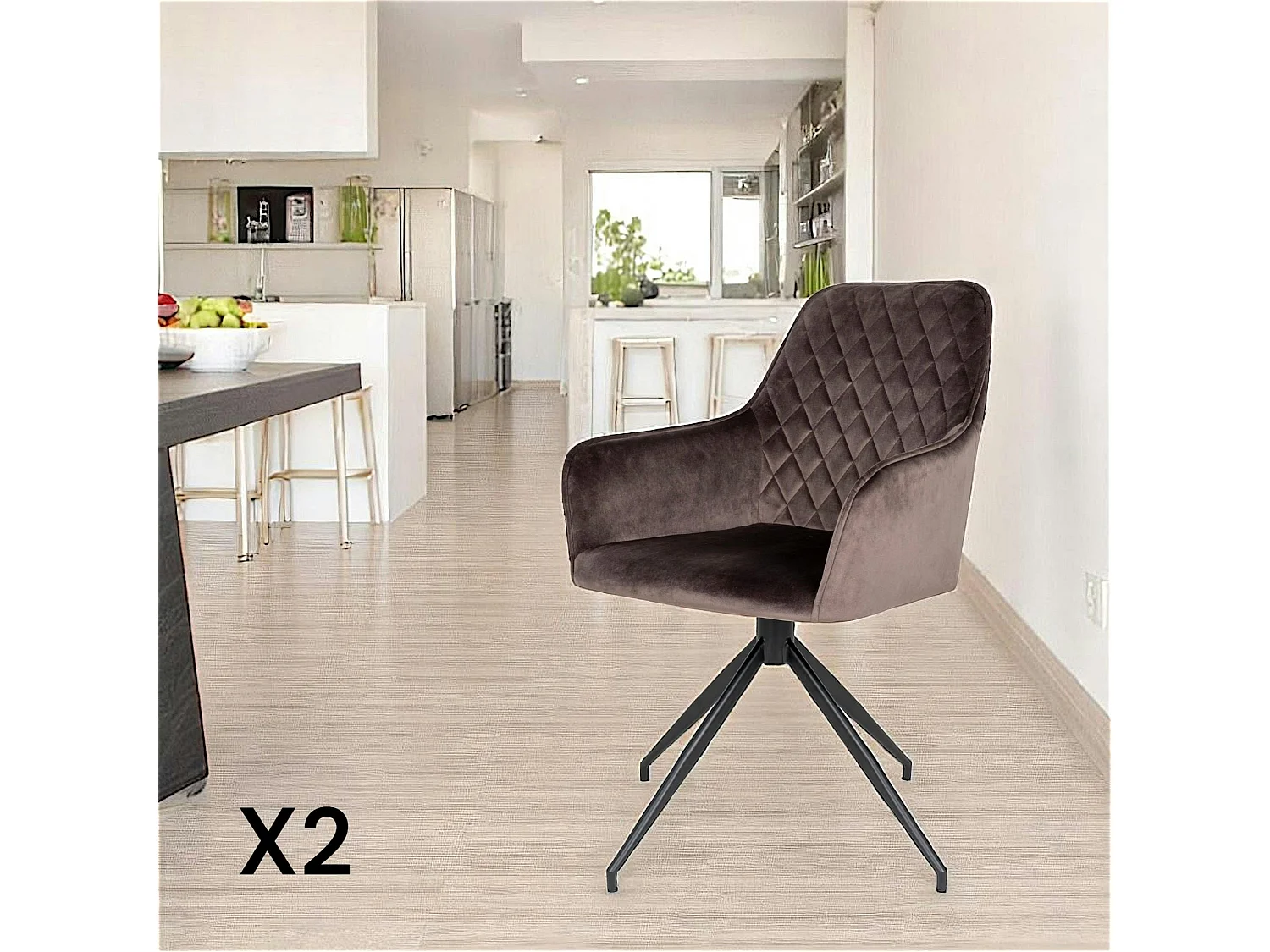 Chaise pivotante en velours taupe avec accoudoirs (lot de 2) SAVONE