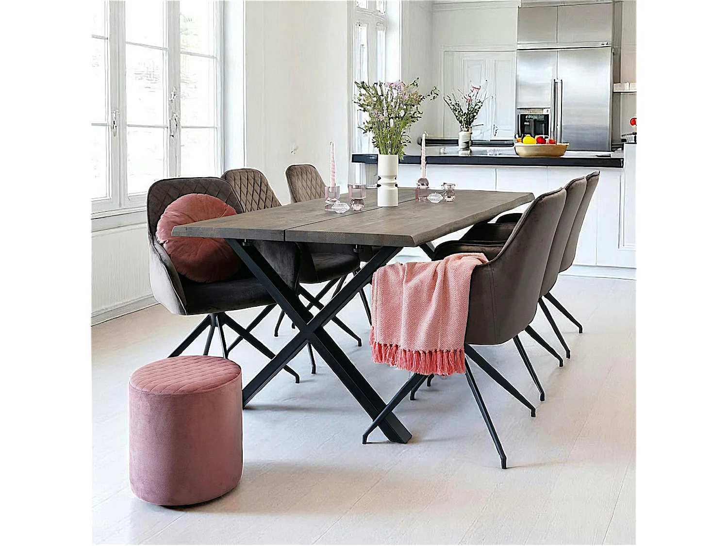 Chaise pivotante en velours taupe avec accoudoirs (lot de 2) SAVONE