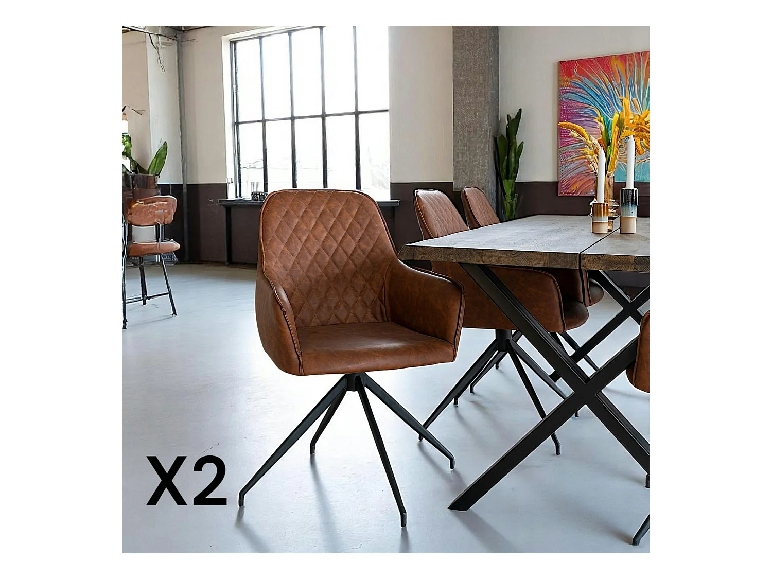 Chaise pivotante marron avec accoudoirs (lot de 2) SAVONE