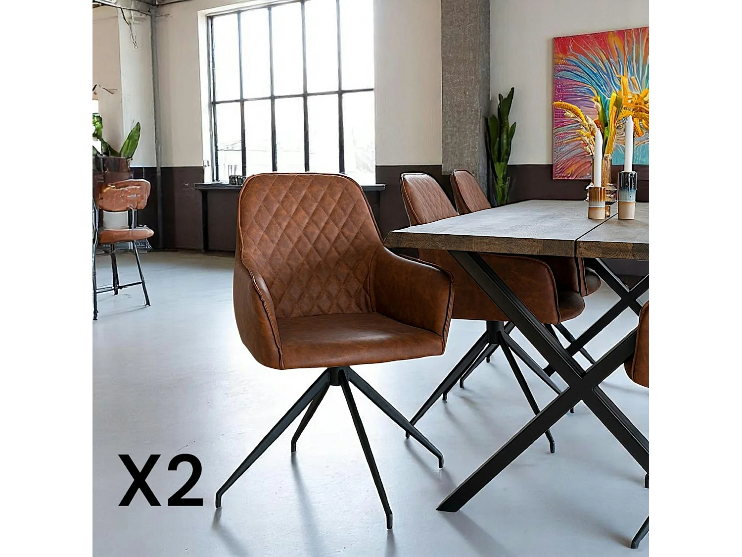 Chaise pivotante marron avec accoudoirs (lot de 2) SAVONE