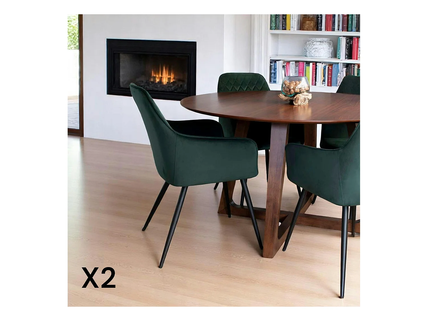 Fauteuil de table en velours vert (lot de 2) SAVONE