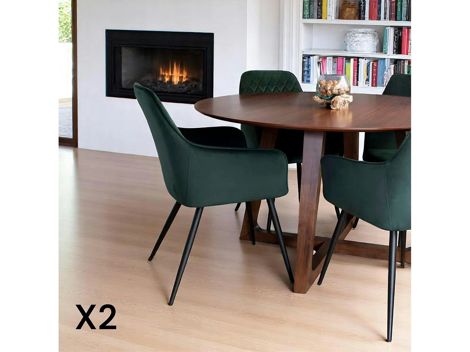 Fauteuil de table en velours vert (lot de 2) SAVONE