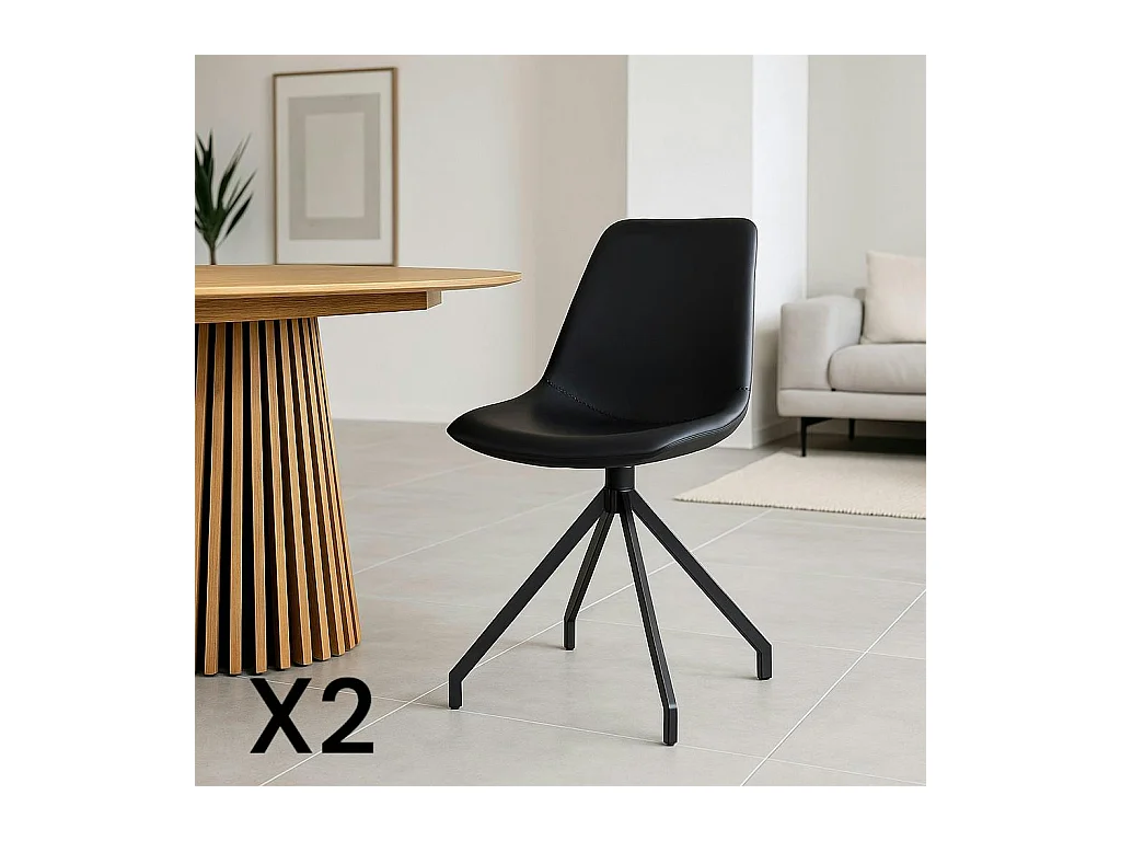 Chaise pivotante noire avec couture (lot de 2) AMSTERDAM