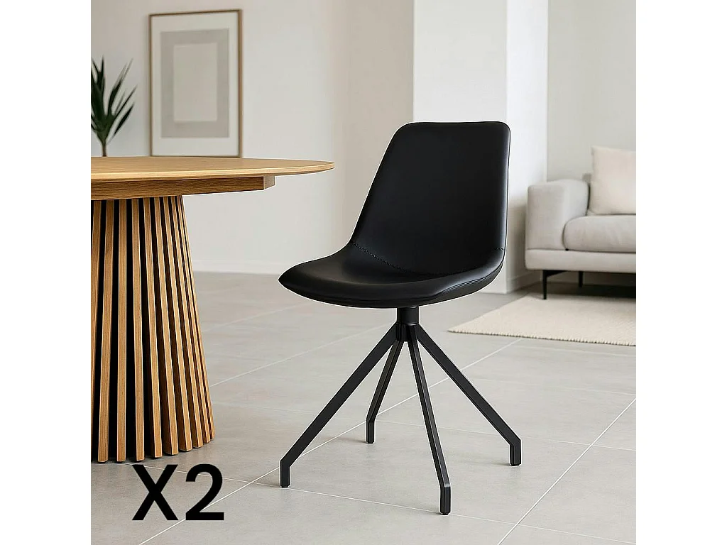 Chaise pivotante noire avec couture (lot de 2) AMSTERDAM