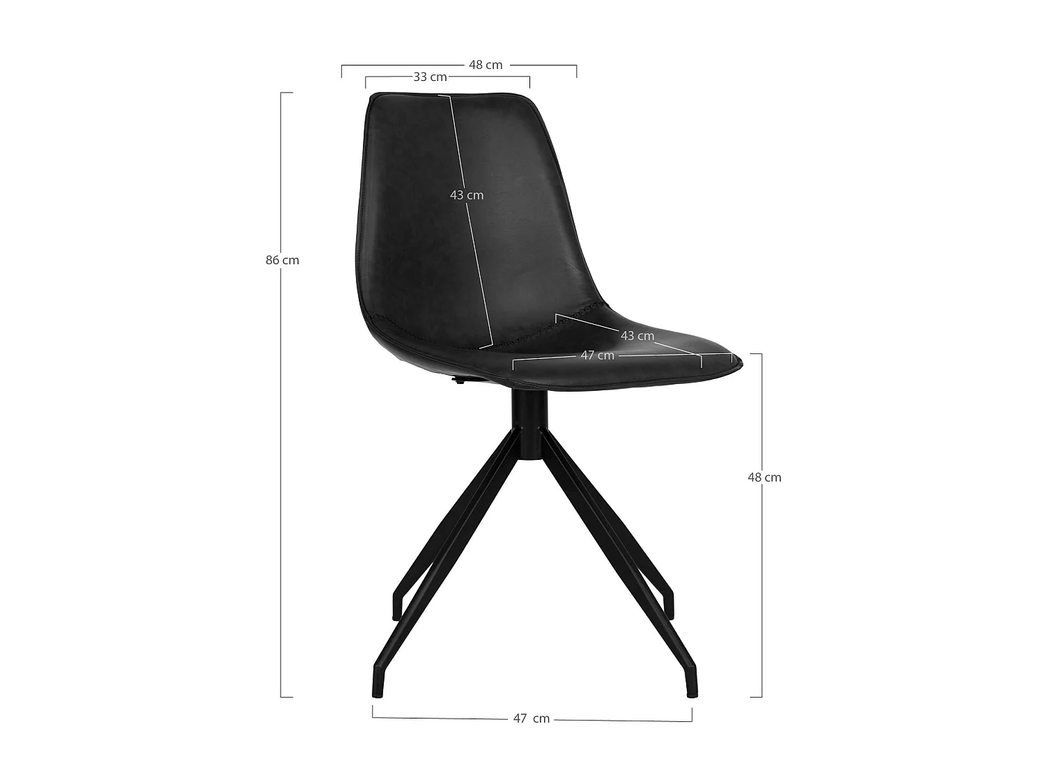 Chaise pivotante noire avec couture (lot de 2) AMSTERDAM