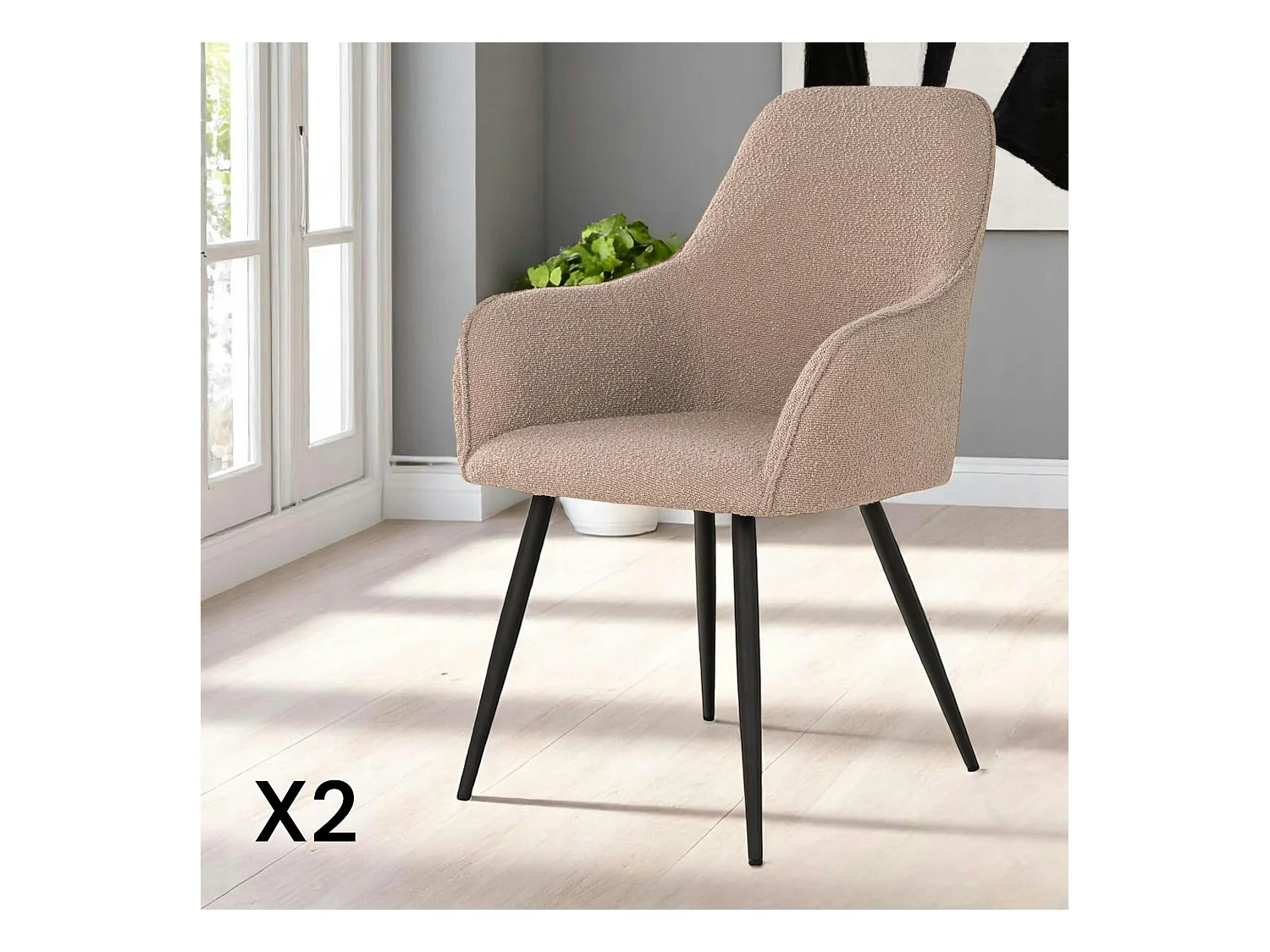 Fauteuil de table en bouclette beige (lot de 2) SAVONE