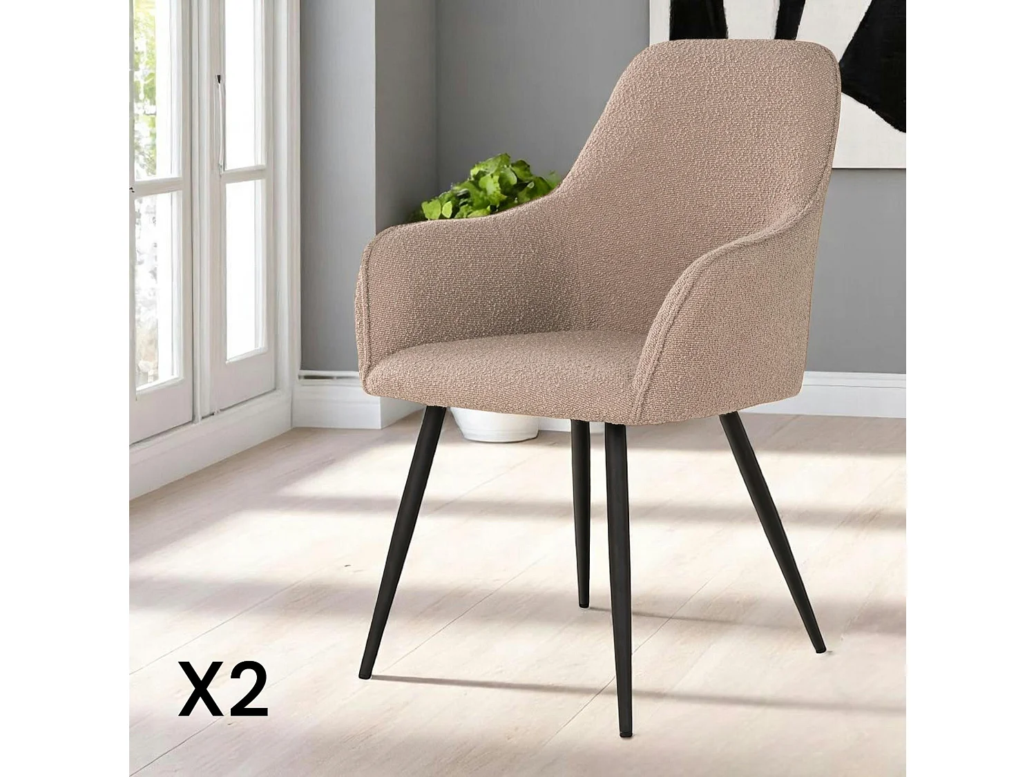 Fauteuil de table en bouclette beige (lot de 2) SAVONE