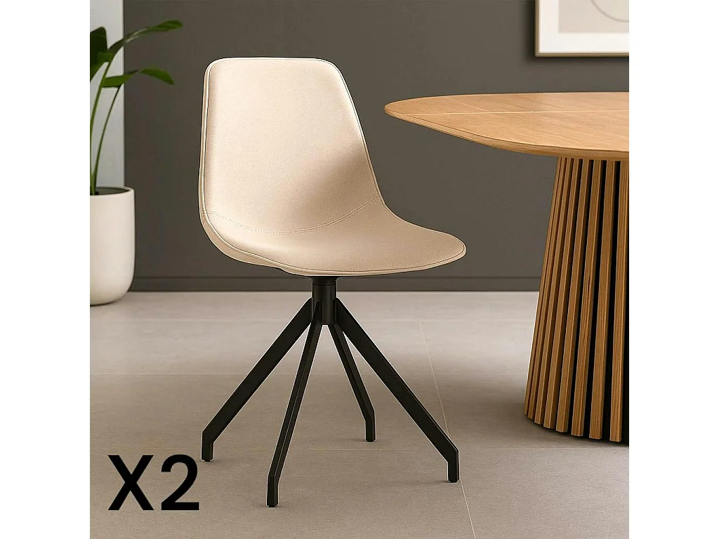 Chaise pivotante blanc sable avec couture (lot de 2) AMSTERDAM