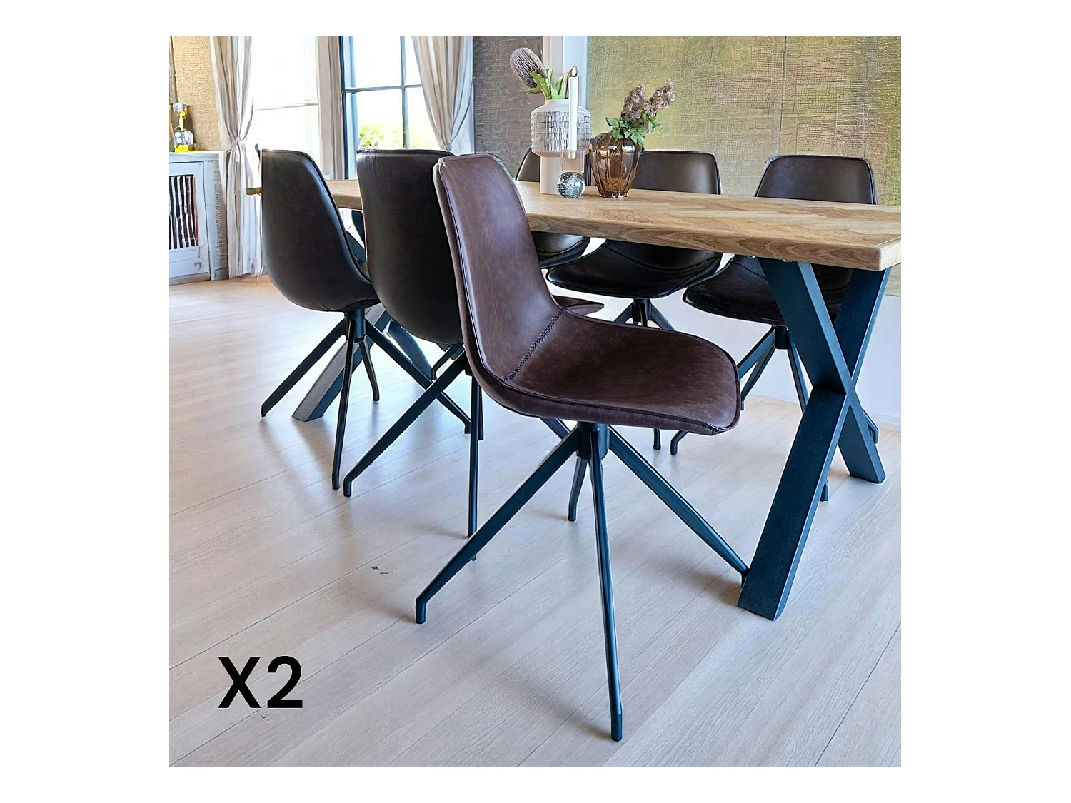 Chaise pivotante marron foncé avec couture (lot de 2) AMSTERDAM