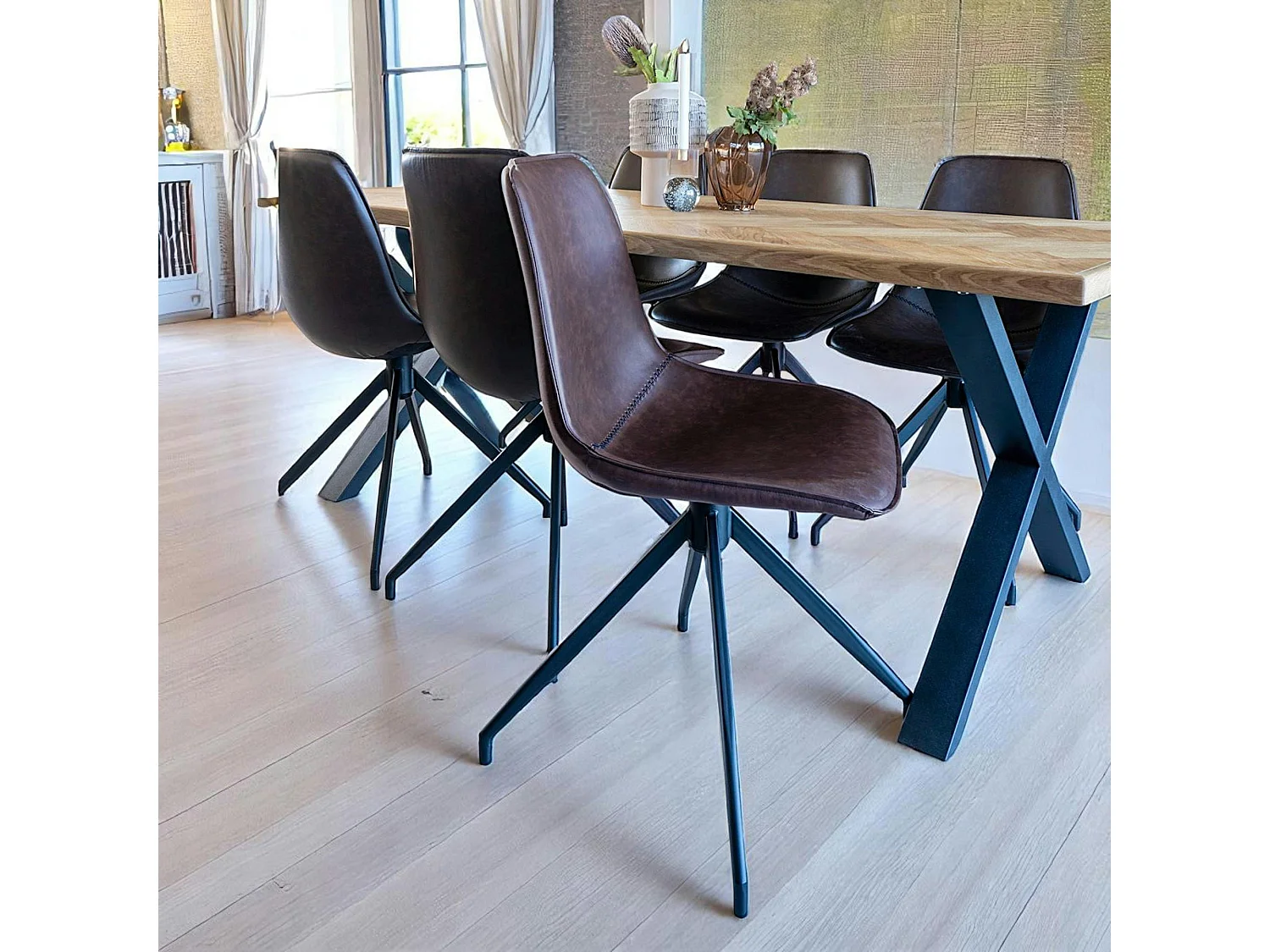 Chaise pivotante marron foncé avec couture (lot de 2) AMSTERDAM