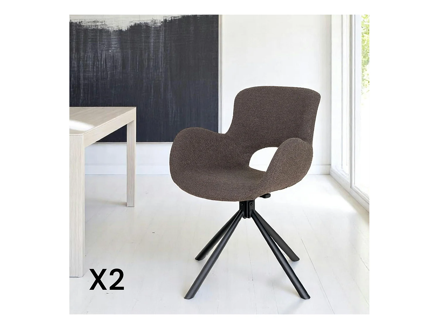 Chaise pivotante taupe en tissu bouclette, dossier ouvert (lot de 2) SAVONE