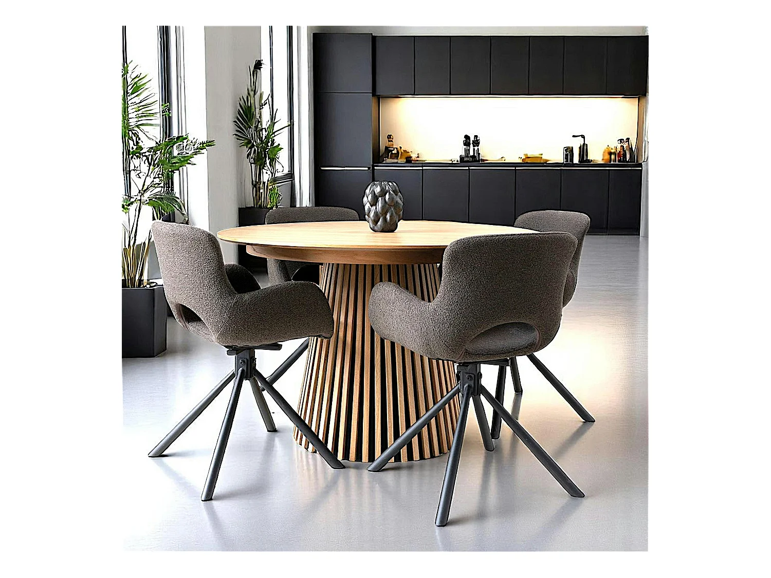 Chaise pivotante taupe en tissu bouclette, dossier ouvert (lot de 2) SAVONE