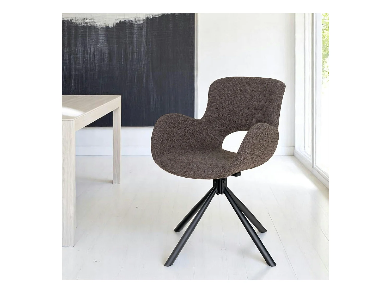Chaise pivotante taupe en tissu bouclette, dossier ouvert (lot de 2) SAVONE