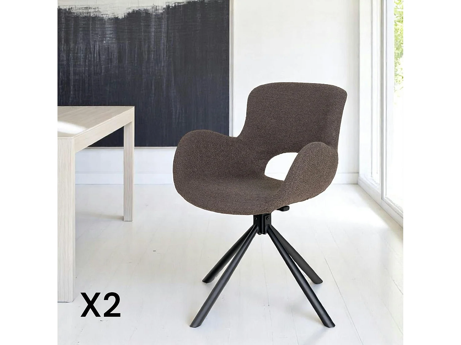 Chaise pivotante taupe en tissu bouclette, dossier ouvert (lot de 2) SAVONE