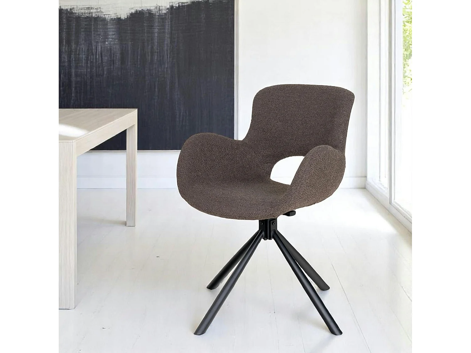 Chaise pivotante taupe en tissu bouclette, dossier ouvert (lot de 2) SAVONE