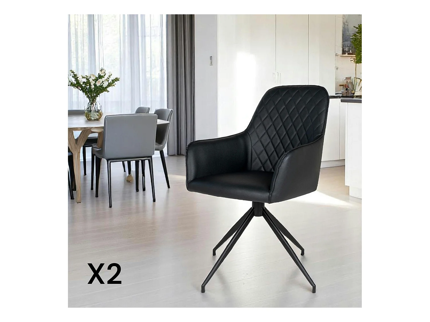Chaise pivotante noire avec accoudoirs (lot de 2) SAVONE