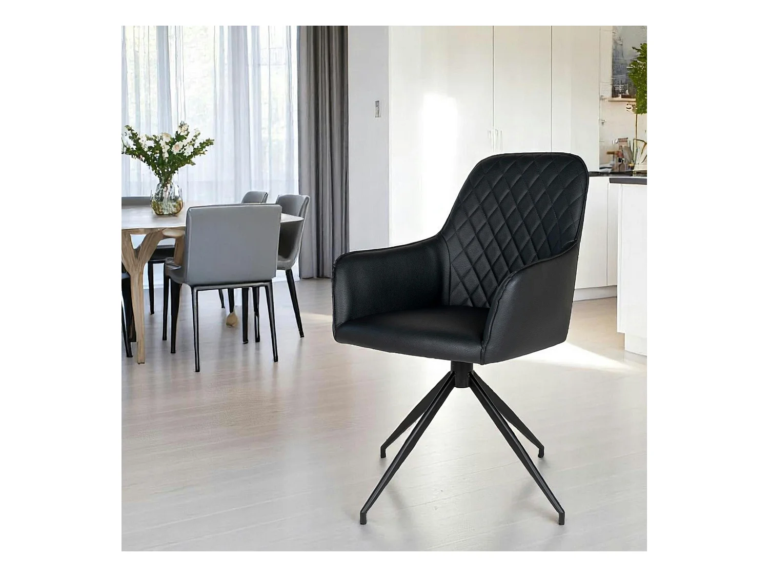 Chaise pivotante noire avec accoudoirs (lot de 2) SAVONE