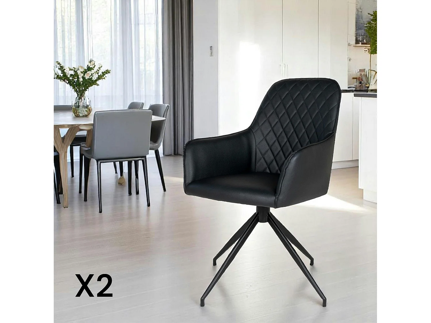 Chaise pivotante noire avec accoudoirs (lot de 2) SAVONE