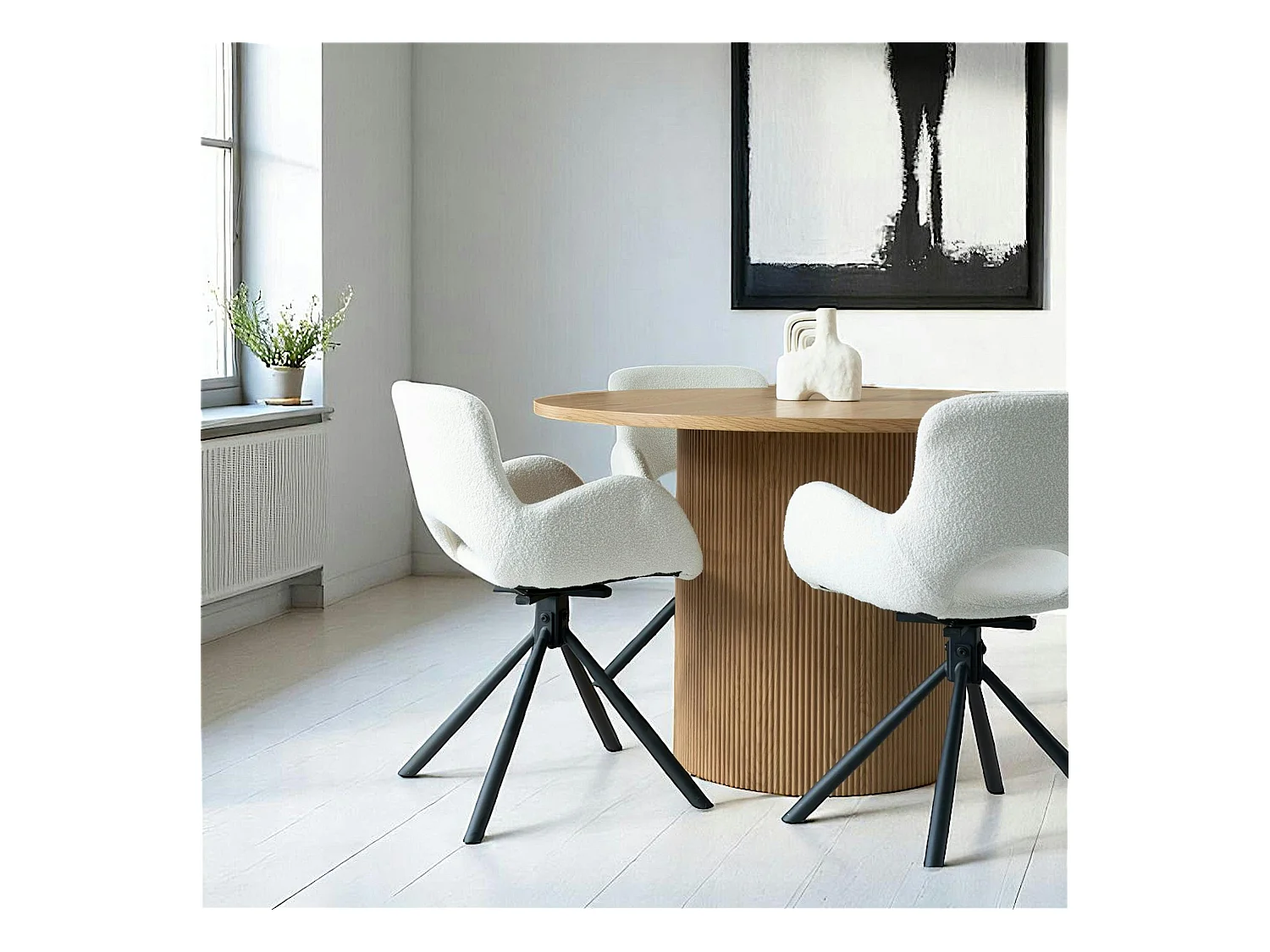 Chaise pivotante blanche en tissu bouclette, dossier ouvert (lot de 2) SAVONE