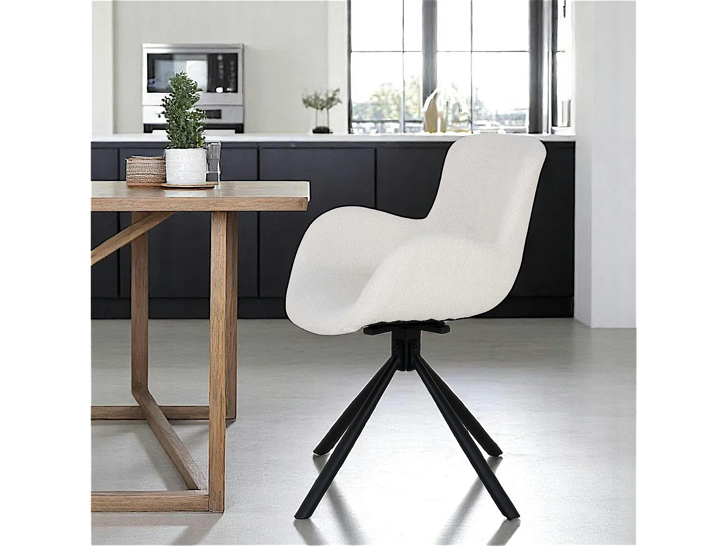 Chaise pivotante blanche en tissu bouclette, dossier ouvert (lot de 2) SAVONE