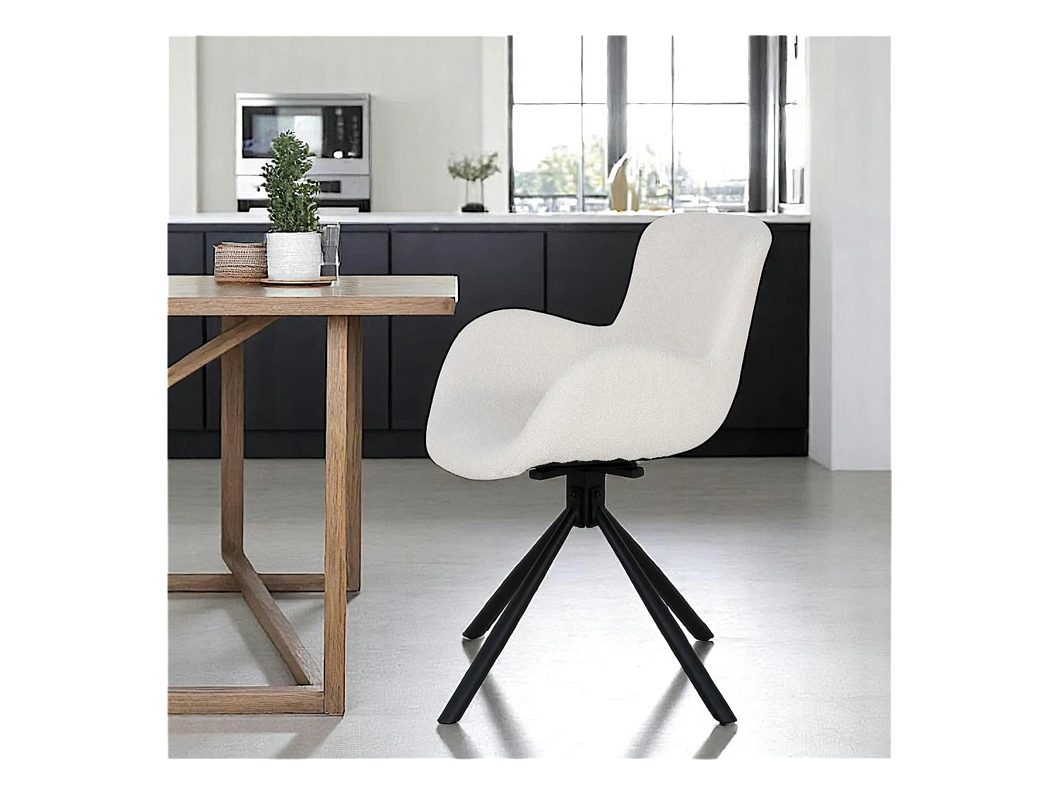 Chaise pivotante blanche en tissu bouclette, dossier ouvert (lot de 2) SAVONE