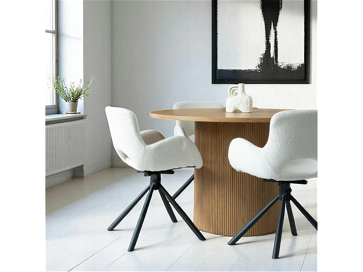 Chaise pivotante blanche en tissu bouclette, dossier ouvert (lot de 2) SAVONE