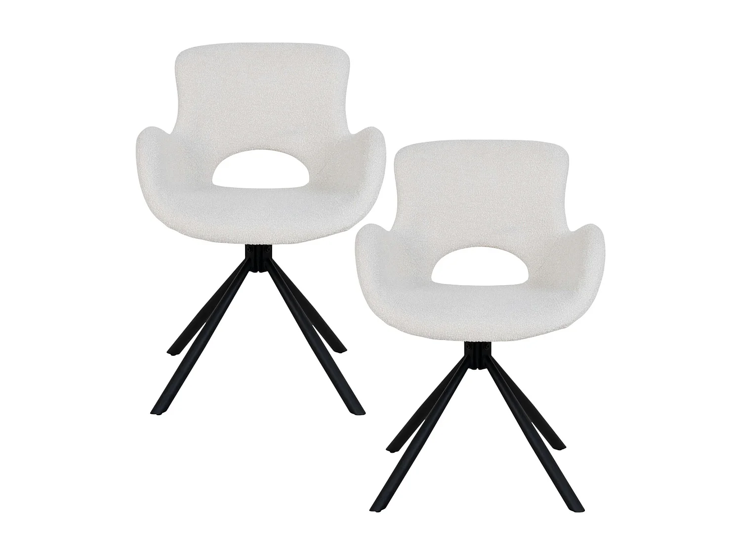 Chaise pivotante blanche en tissu bouclette, dossier ouvert (lot de 2) SAVONE